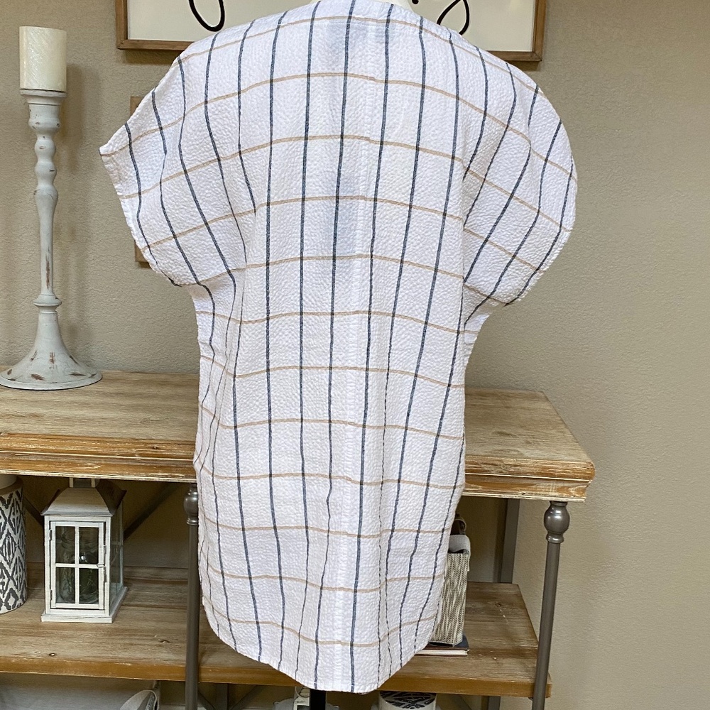 NWT Tahari Linen Windowpane V-Neck Top Size Small - Picture 4 of 8